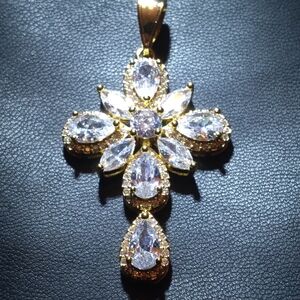 Elegant Gold and Cubic Zirconia Cross Pendant